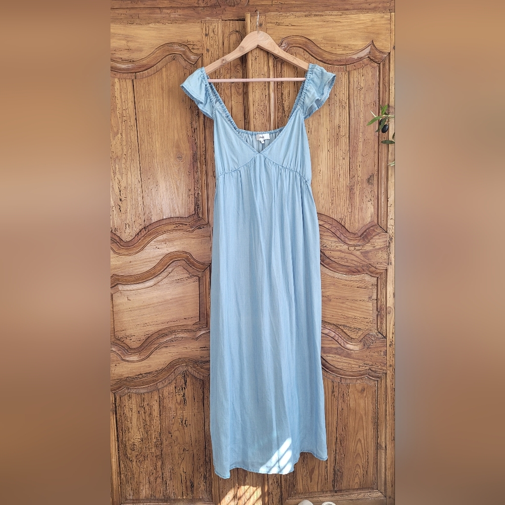 Roma Light Blue Maxi Dress with Ruffle Straps
